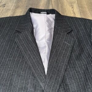 Reed & James Mens 44R Striped Pattern Wool Sport Coat Blazer Gray Old Money